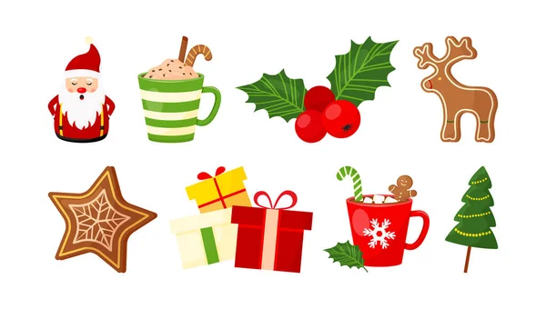 Set Vectores Navideños Colección Elementos Decoración Año Nuevo Aislada Sobre — Vector de stock