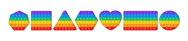 ポピットベクトルおもちゃ 虹のプッシュバブル フィジェットセット 感覚ゲーム ストレス フィンガー ガジェット カラフルなシリコンポップそれは白い背景に隔離されたコレクション 流行の漫画のイラスト — ストックベクタ