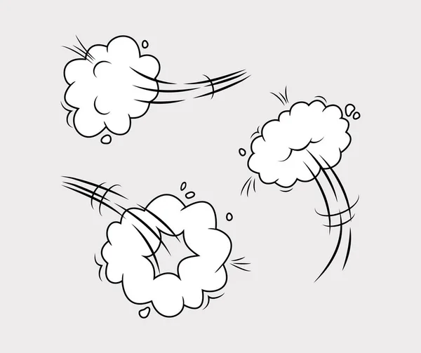 漫画速度矢量云彩 卡通运动影响爆炸气泡 与烟雾或灰尘一起跳跃 有趣的拟声词图解 — 图库矢量图片