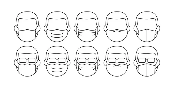 Les Gens Dans Masque Médical Ligne Vecteur Icône Concept Prévention — Image vectorielle