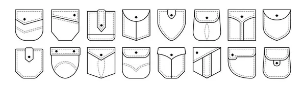 Patch Pocket Shirt Vector Line Icon Different Shapes Buttons Black — Stock Vector