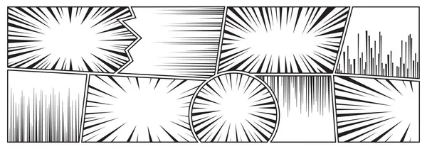 Manga Effekt Vektorhintergrund Eingestellte Comicgeschwindigkeitslinien Bewegungsbilder Radiales Zoom Abstraktes Muster — Stockvektor