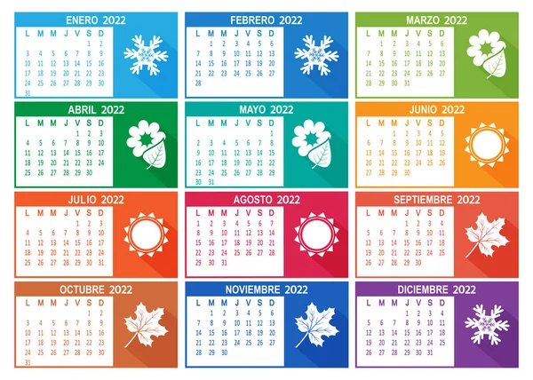 2022 Year Spanish Calendar Week Starts Lunes Monday Vector Illustration — Stock Vector