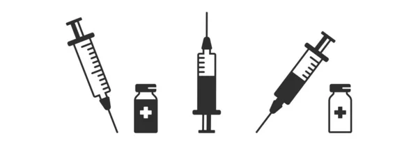 Injectiespuit Vaccinvectoricoon Geschoten Met Injectieflacon Met Geneesmiddel Medische Injectie Inschrijvingsconcept — Stockvector