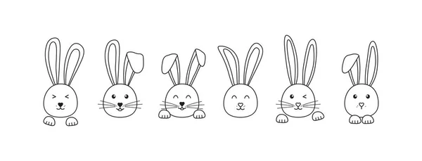 Conejo Pascua Doodle Línea Vector Icono Lindo Conjunto Conejo Dibujado — Archivo Imágenes Vectoriales