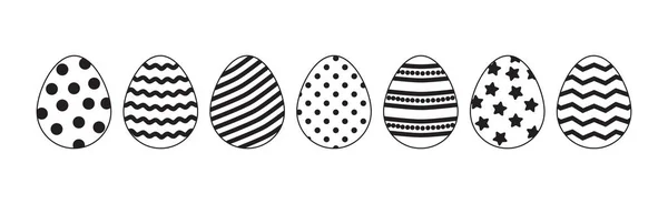 Пасхальные Яйца Векторные Иконки Линии Искусства Черный Очертания Праздничные Яйца — стоковый вектор