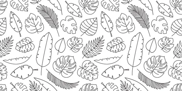 Palm Leaf Line Vector Seamless Pattern Exotic Floral Background Tropical — Stock Vector
