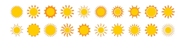 太阳矢量图标 夏季符号 夕阳西下 黄色的太阳恒星隔离在白色背景上 天气简图 — 图库矢量图片