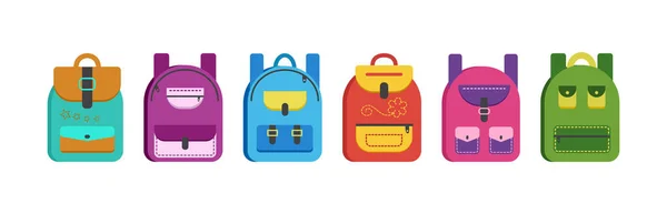 Rucksack Vektor Symbol Schultaschen Set Bunte Cartoon Rucksack Isoliert Auf — Stockvektor