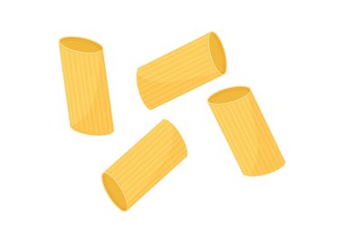 Rigatoni makarna ikonu, İtalyan makarna, penne seti beyaz arka planda izole. Yemek illüstrasyonu