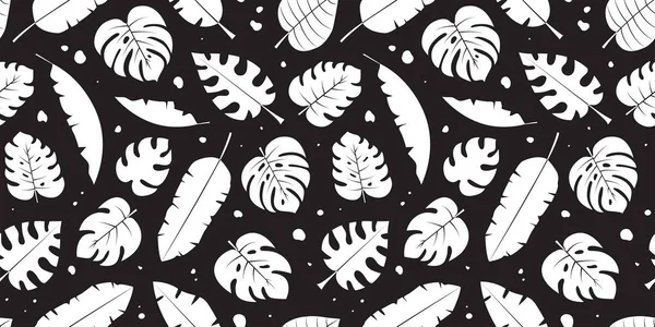 Palmblad Vector Naadloos Patroon Jungle Zomer Print Wit Silhouet Zwarte — Stockvector