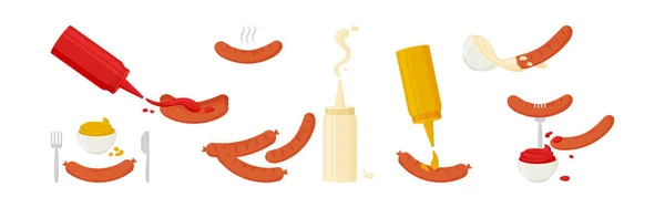 Sausage Sauce Vector Icon Bbq Sauce Mustard Myonnaise Ketchup Bottle — Stock Vector