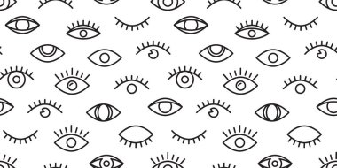 Göz vektörü kusursuz desen, asgari karakter izi, sevimli karalama dokusu, siyah görünüm arkaplanı. Çizgi film illüstrasyonu