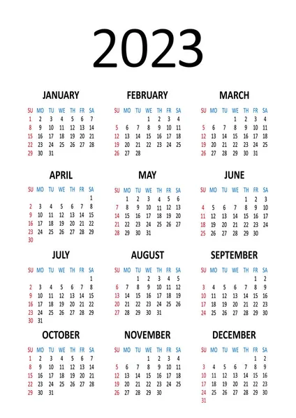 美国历法2023年 周开始于周日 矢量说明 — 图库矢量图片