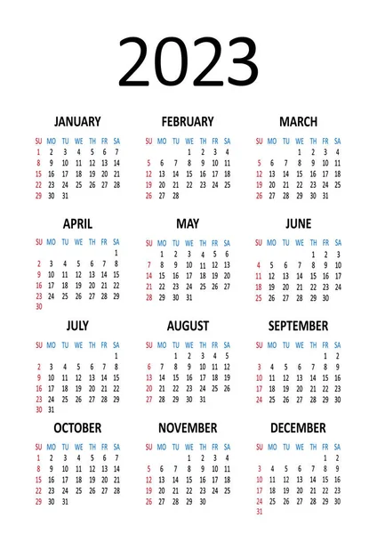 Calendarul American 2023 Săptămâna Începe Duminică Ilustrație Vectorială — Vector de stoc