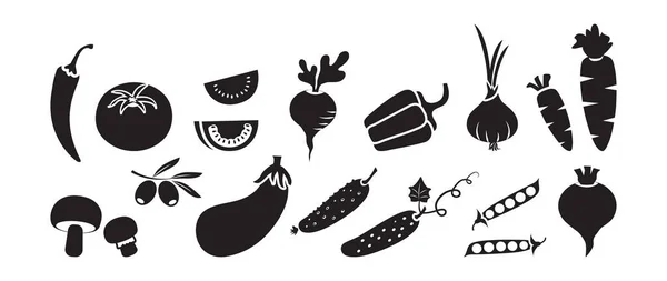 Légumes Silhouettes Noires Icône Vectorielle Mis Isolé Sur Fond Blanc — Image vectorielle
