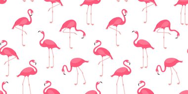 Flamingo vektör deseni, pembe kuş arka planı, tropik yaz baskısı. Güzel hayvan duvar kâğıdı. Çizgi film moda illüstrasyonu