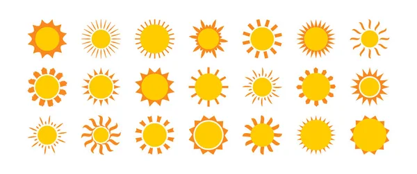 Güneş Vektör Ikonu Yaz Sembolü Güneşli Set Beyaz Arka Planda — Stok Vektör