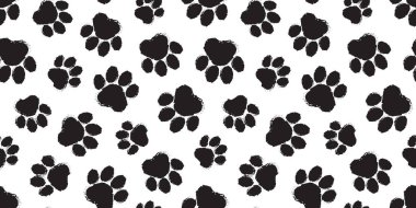 Paw pet vector seamless pattern, dog or cat footprint texture, animal background, grunge stamp repeat, foot track wallpaper. Cartoon illustration