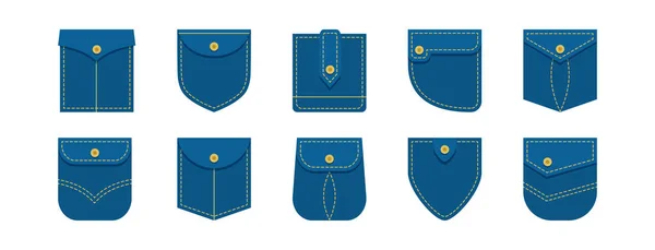 Jeans Patch Pocket Vector Icon Cartoon Blue Denim Cloth Buttons — Vector de stock