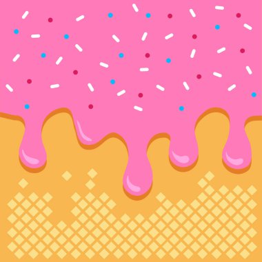 Pembe dondurmalı waffle arka planı, tatlı jöleli gofret. Vektör illüstrasyonu