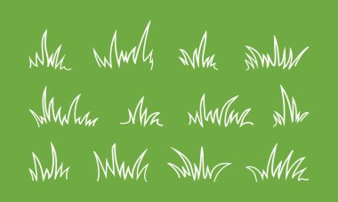 Çimen çizgisi vektör ikonu, yeşil çalı, basit yeşillik, eskiz çalı, çayır ve manzara, beyaz arkaplana izole edilmiş çim çizgisi tasarımı. Doğa çizimi