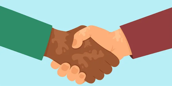 Handshake. World Vitiligo Day vector background, hands with pigmentation skin. Healthcare illustration