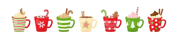 Christmas Hot Chocolate Cocoa Cartoon Mug Drink Vector Icon Coffee — 스톡 벡터