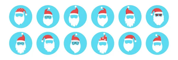 Santa Claus Face Circle Icon Christmas Cartoon Character Vector Cute — 스톡 벡터