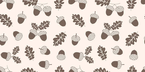 Acorn Vector Seamless Pattern Brown Autumn Background Fall Oak Leaves — Stock Vector