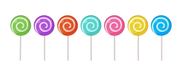 Lollipop Vector Icon Swirl Spiral Candy Stick Cartoon Sweet Set — Wektor stockowy