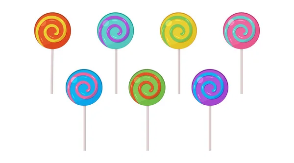 Lollipop Candy Vector Set Spiral Sucker Stick Sugar Swirl Icon — Vector de stock