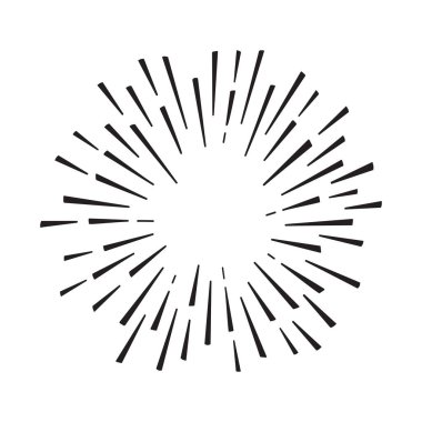 Burst line vector icon, sun star drawn, retro circle sunshine, doodle starburst element isolated on white background. Simple round illustration
