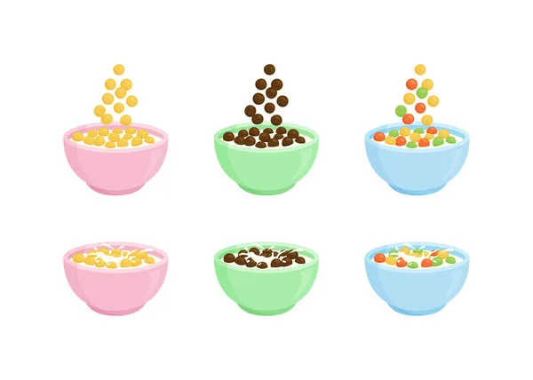 Müsli Frühstück Mit Milchschale Cornflakes Und Hafervektorsymbol Isoliert Auf Weißem — Stockvektor