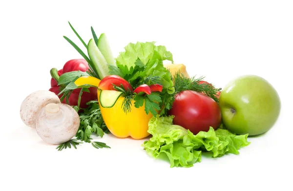 Champignon, green leaves of parsley,rosemary,sa lad,apple,cheese and sweet pepper. — Stock Photo, Image