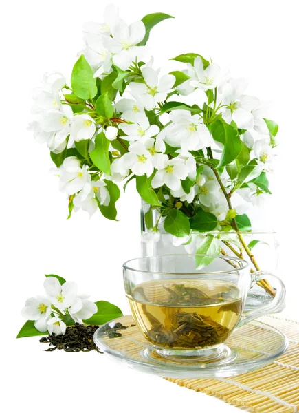 绿茶与白色的花 — 图库照片#