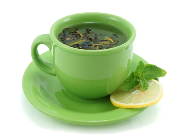 Taza con té verde, con menta y limón . —  Fotos de Stock