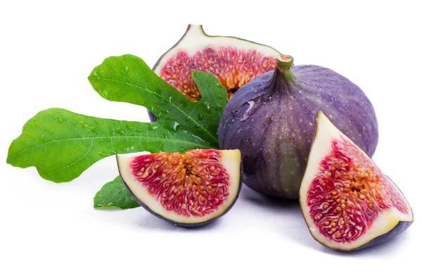 Ripe, beautiful fig with green leaf — Stock Photo, Image