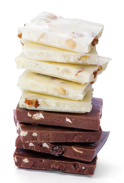 Chocolate slices. White and dark chocolate and shredded nut — Stock Photo, Image