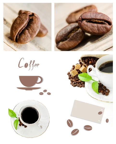 Coffee collage,coffee cup and saucer and coffee bean . — Stock Photo, Image