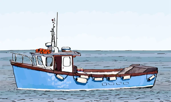 Barco de pesca bosquejado — Vector de stock