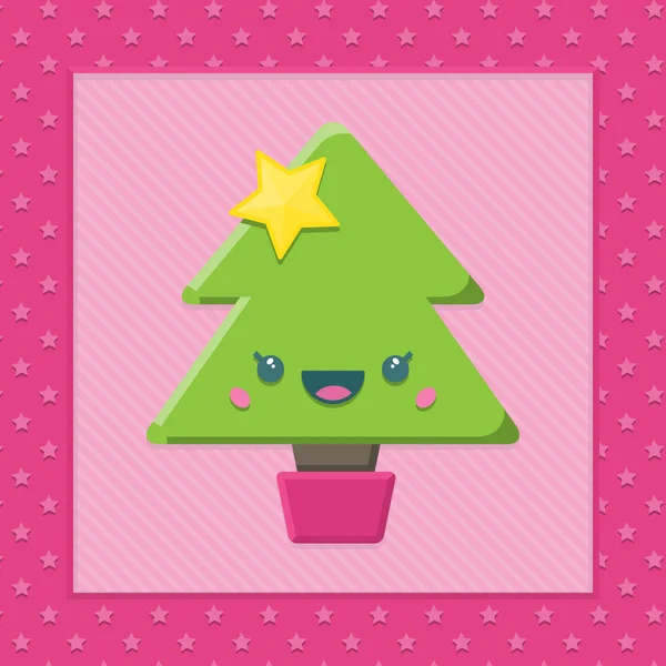 Albero di Natale Kawaii cartone animato — Vettoriale Stock