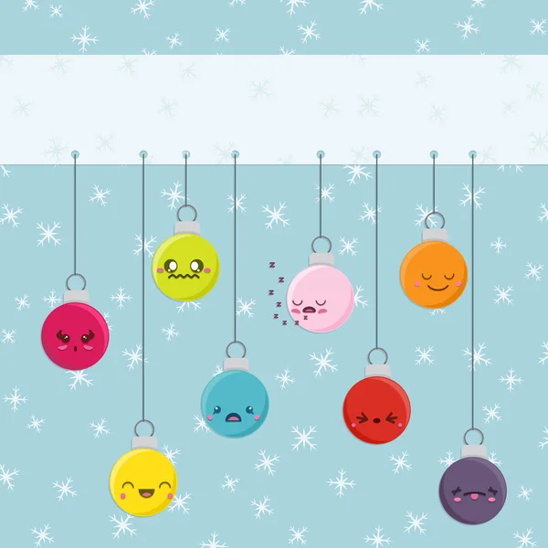 Cartoon kawaii opknoping van de kerstballen — Stockvector