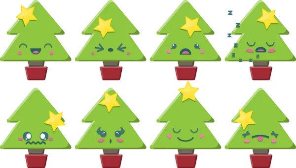 Cartoon kawaii kerstboom set — Stockvector