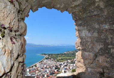 Top view of the resort town of Nafpaktos in Greece clipart