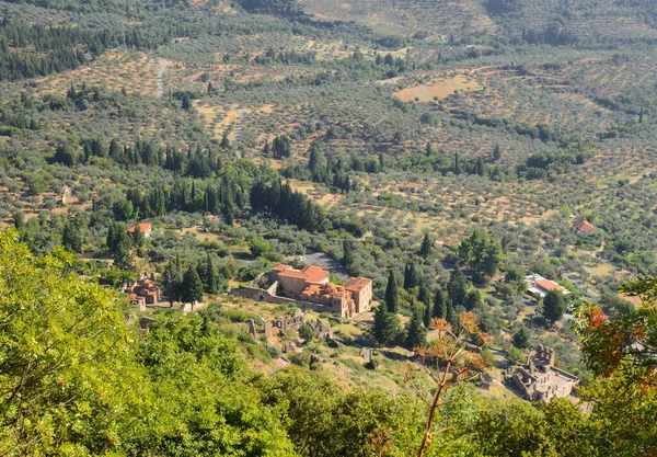 Yunanistan 'ın Moreloponnese kentindeki ortaçağ Mystras kasabası 