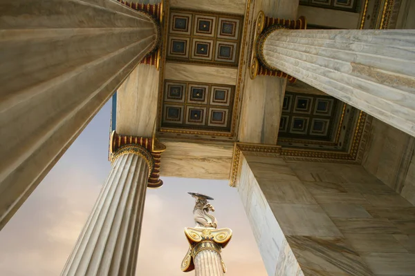 Athens Academy Marble Column Sculptures Athens Clouds Athens Greece — Stock Photo, Image