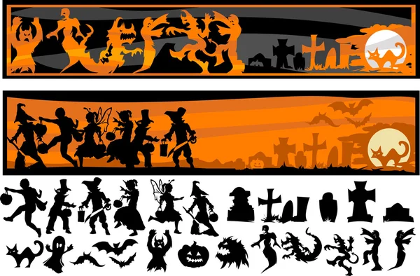 Halloween Charakter Silhouetten Vektor Illustration — Stockvektor