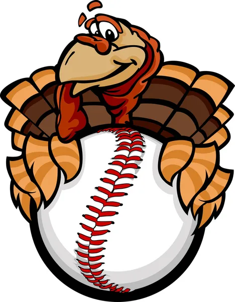 Honkbal of softbal happy thanksgiving vakantie Turkije cartoon v — Stockvector