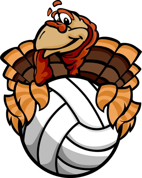 Volleyball Thanksgiving Holiday Happy Turkey Cartoon Vector Illu — Stock Vector